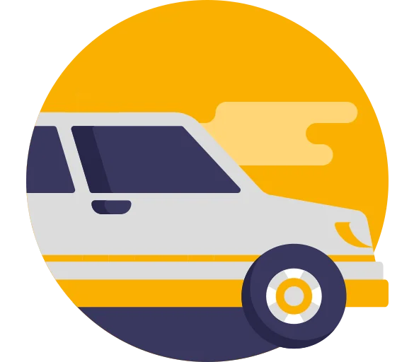 A car icon on a yellow background, perfect for sunshine coast tours.