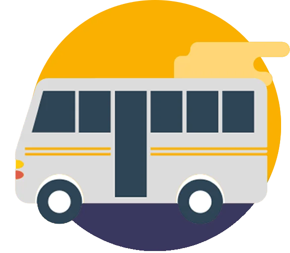 An icon of a bus with a yellow and orange background, representing Sunshine Coast wine tours.